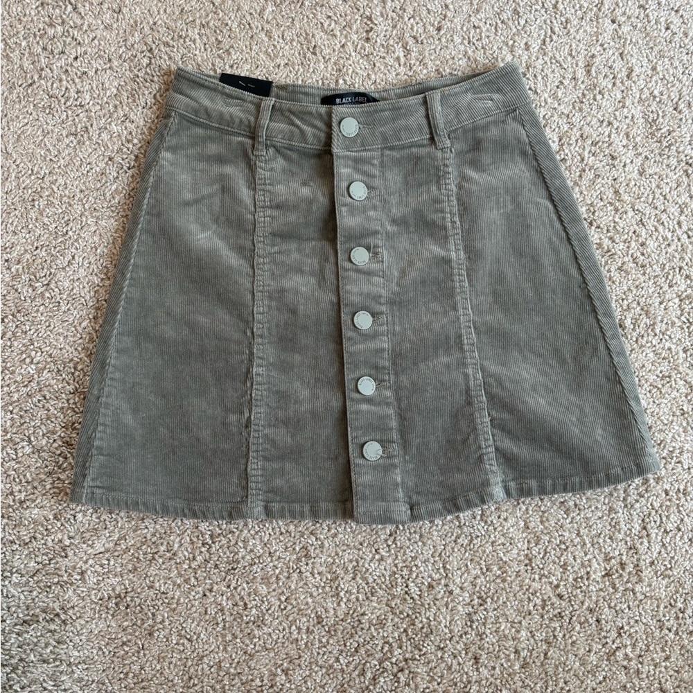 Black Label Olive Green Corduroy Button-Front A-Line Mini Skirt